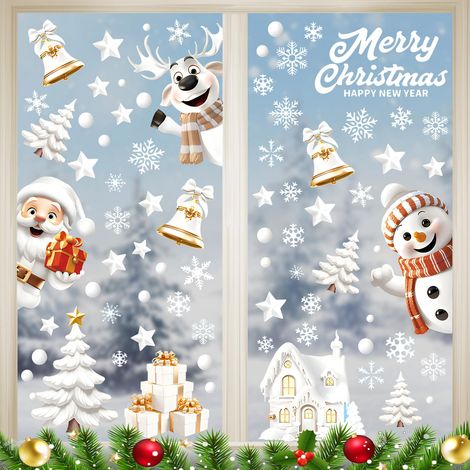 146Pcs Noël Fenêtre Autocollants Décorations, Noel Stickers Noel Fenetre, Feuilles Autocollant Noel Fenetre Electrostatique, Noel Autocollants Fenetre Réutilisable, Stickers Noel Vitre Double Face (B) (1/5)
