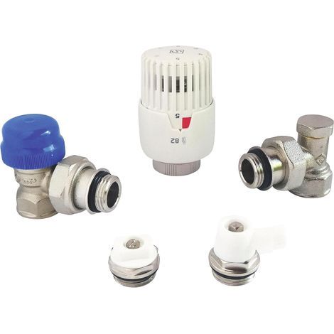 Radiator Kit, Angle body, Thermostatic head, Adjustment elbow, Air vent, Drain valve, 15/21 (1/5)