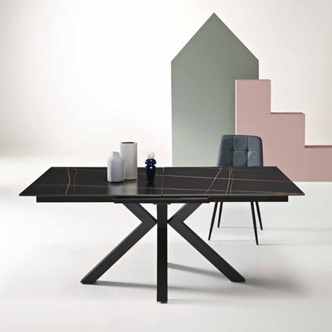 Tavolo in pietra allungabile a 240 cm effetto marmo Nero HERO (1/3)