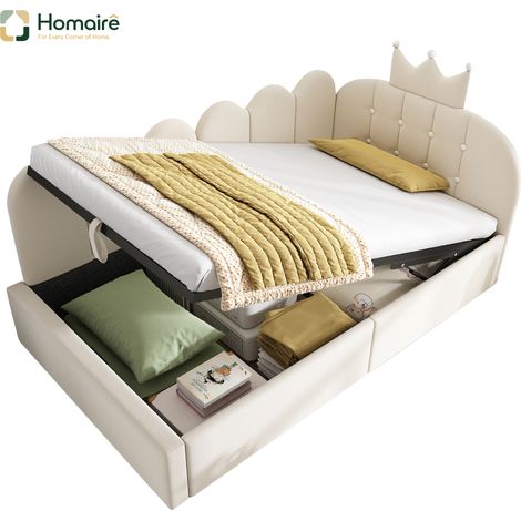 Cadre de lit en velours beige avec rangement 199 x 96 x 96 cm HOMAIRE (1/5)