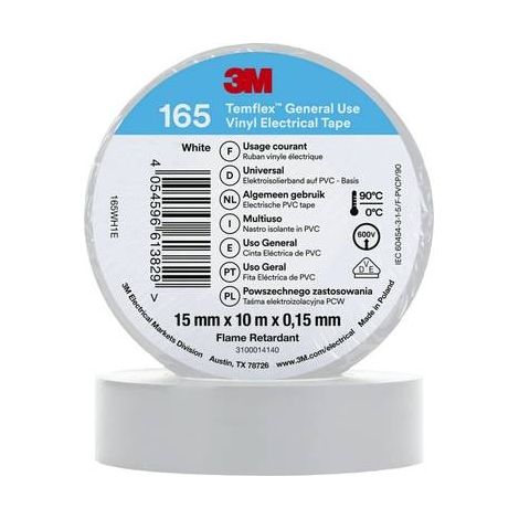 3M Temflex™ 165 165WH1E Nastro isolante Temflex™ 165 Bianco (L x L) 10 m x 15 mm 1 pz.