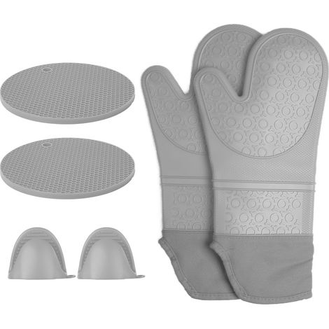 Gants isolants en silicone épais, anti-brûlures, pour barbecue, four à micro-ondes et cuisine (gris) (1/5)
