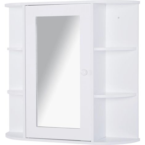 MOBILETTO PENSILE CON SPECCHIO E MENSOLE PER BAGNO 66X17X63 CM IN LEGNO BIANCO (1/5)