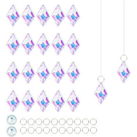 Set of 10 38mm crystal suncatchers with 20 diamond-shaped metal rings for chandeliers, pendants, windows, gardens, and wedding decorations (1/5)