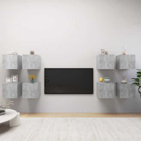 Mobili Porta TV a Parete 8 pz Grigio Cemento 30,5x30x30 cm vidaXL (1/5)