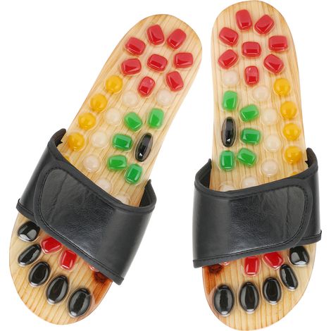 Chaussons d'acupression massage pieds réflexologie stim points réflexes bois EVA unisexe 39-40 maison salle de bain voyage marche 1 paire (1/5)