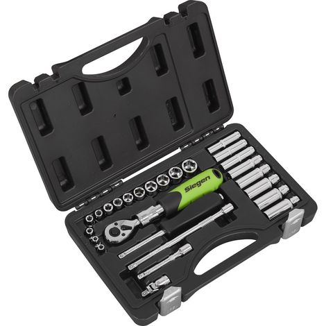 Sealey S01286 Siegen Extendable Ratchet Socket Set 1/4"Sq Drive 26pc
