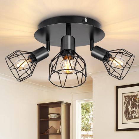Plafonnier Spots Orientables, Plafond LED 3 Spots E14 Noir (1/5)