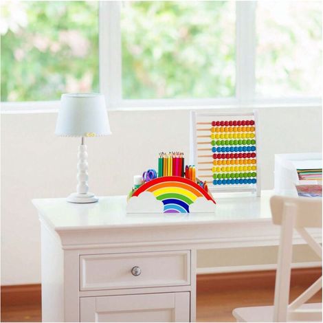 Pot à crayons en bois, boîte de rangement arc-en-ciel, organiseur de bureau, fournitures de bureau, pinceaux de maquillage, organiseur de salle de classe pour femmes et enfants (1/4)