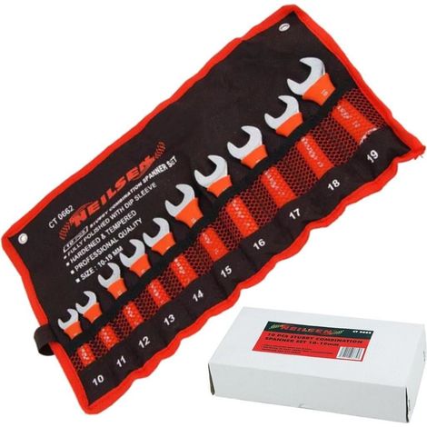 Neilsen 10pc Stubby Soft Grip Metric Combination Spanner Wrench Set 10mm - 19mm (1/2)