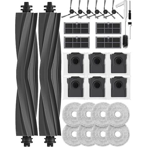 Set of 29 Accessories for Dreame X40 Ultra/L40 Ultra/X40 Master/Mova P50 Pro Ultra/P10 Pro Ultra Robot Vacuum Cleaners, 2 Roller Brushes, 6 Side Brushes, 6 Dust Bags, 8 Cleaning Cloths