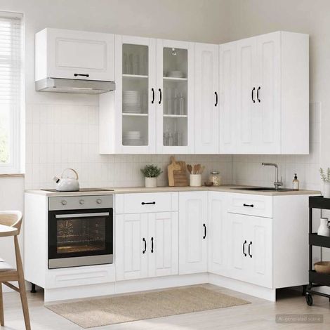 Ensemble de meubles de cuisine 8 pièces en bois d’ingénierie blanc brillant, 186.27kg - PANGIVO (1/5)