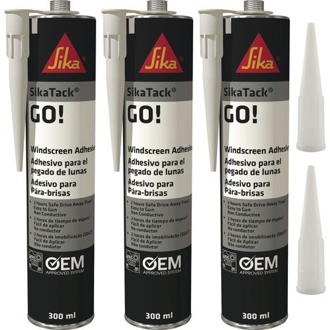 Scheibenklebstoff Sikatack Go, 300ml, Schwarz, 3er Set mit 5 Düsenspitzen (1/3)