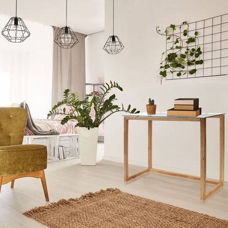 Console 100x32x87 cm en verre et bois naturel