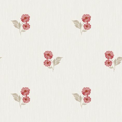 Grandeco Clematis Sprig Red Wallpaper Floral Classic Textured Vinyl Feature Wall (1/4)