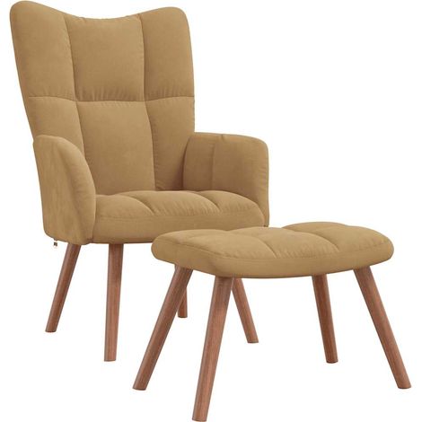 Poltrona lounge dal design moderno divano sedia con poggiapiedi in velluto marrone DEC026535