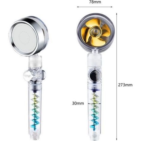 Pommeau de douche universel, Douchette de bain à haute pression, Double douchette turbo Avec turbine à hélice - or (1/4)