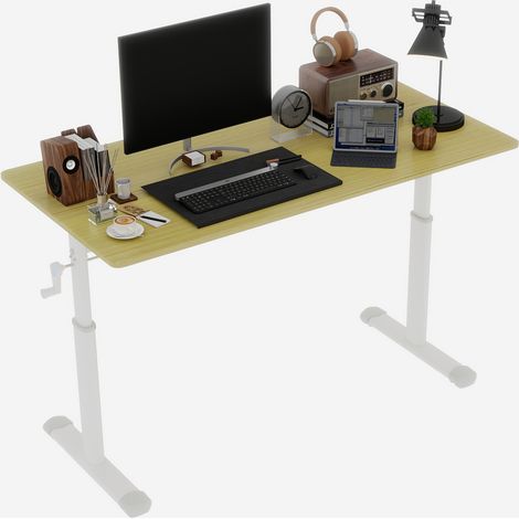 Manuell höhenverstellbarer Schreibtisch aus Holz und Metall, Kurbel, Doppelsäule für Home Office (1/5)