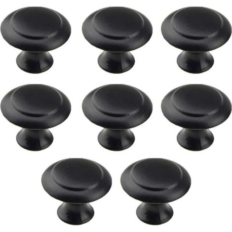 8 boutons ronds pour portes d'armoires, en acier inoxydable brossé, forme champignon, poignées de tiroirs pour armoires de cuisine et commodes (noir) (1/5)
