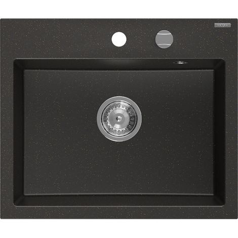 Mexen Oscar lavello in granito a 1 vasca 580 x 490 mm, nero/oro metallizzato, sifone cromato - 6519581000-75 (1/5)
