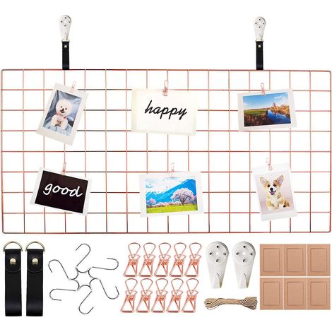 Grille murale, panneau grillagé à monter soi-même comme mur photo décoratif, tableau d'affichage ou tableau mémo, pour accrocher des photos dans la cuisine, le bureau, 40 x 80 cm, or sport (1/5)