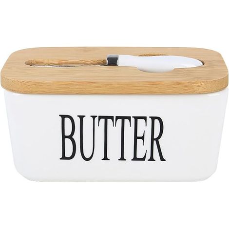 Pot à beurre en verre céramique avec couvercle en bois boîte à beurre naturelle avec couvercle en bois scellé (1/5)