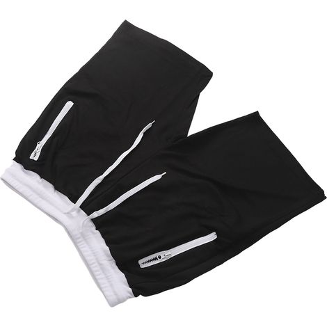 Short de sport homme, taille élastiquée avec cordon de serrage et poches zippées, respirant, idéal pour la course et la randonnée, noir, taille L. (1/5)