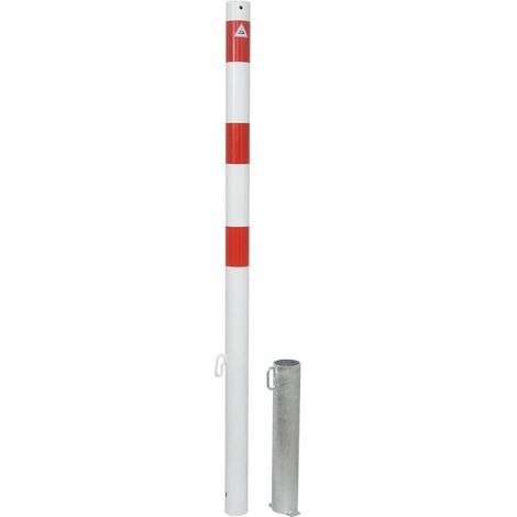 Schake Absperrpfosten herausnehmbar für Vorhängeschloss aus Stahlrohr verzinkt Ø60x2,5mm weiß mit rot reflektierenden Leuchtstreifen und Stahlkappe 900mm Überflur mit 1 Öse