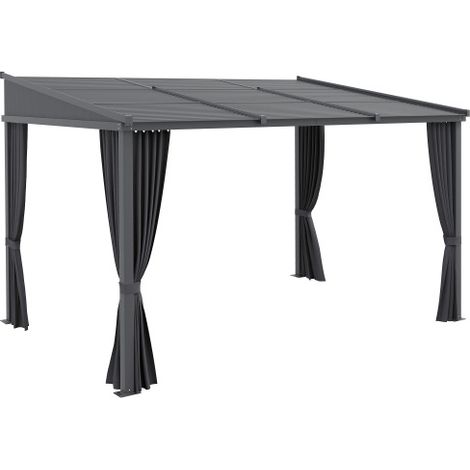 Outsunny Pergola 3,65 x 2,55 m Pavillon mit Schiebedach und Vorhängen, Terrassenüberdachung für Garten und Hof, Aluminium und Metall, dunkelgrau 
On-Site