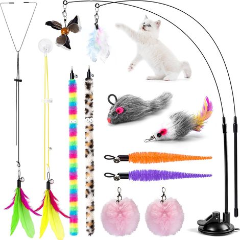 Intérieur Jouet Chat Interactif,12 Pièces Jouet à Plumes pour,Jouet Canne à Pêche pour Chat avec Ventouse (1/5)