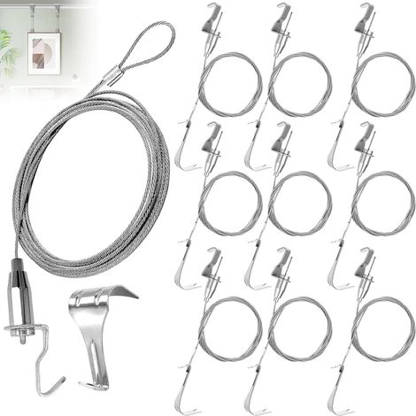 Kit de Cimaise Tableau avec 10 2m×1,5mm Fil Suspension en Acier Inoxydable, 10 Accroche Cadre Réglable (1/5)