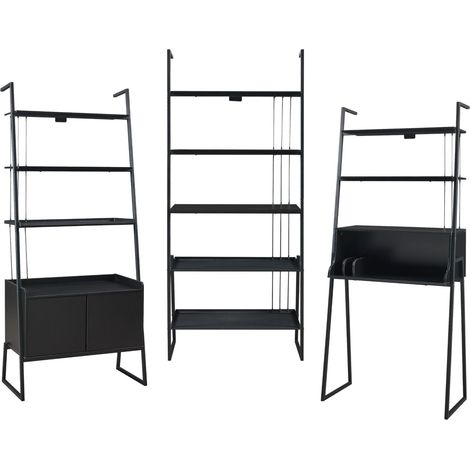 Conjunto de 3 piezas de mobiliario con 2 estantes escaleras y un escritorio negro 030009384 (1/5)