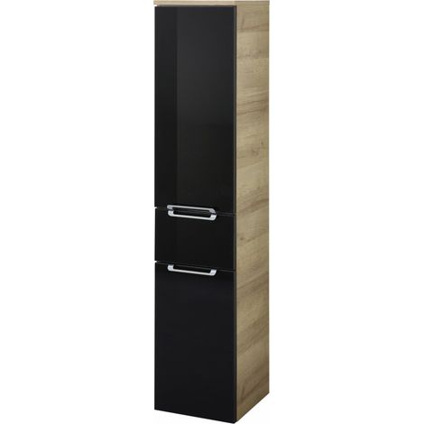 Pelipal Badschrank Münster Riviera Eiche schwarz Dekor 30 x 142 cm Badschrank (1/3)