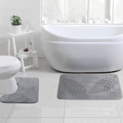 Sollbry Lot de 2 tapis de bain absorbants et antidérapants - Pour douche, baignoire et toilettes - Gris clair - 50 x 80 cm - En forme de U - 40 x 50 cm