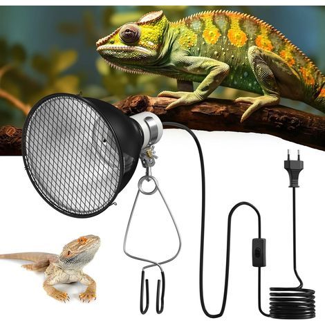 Wärmelampe mit Kuppel, E27 160W, poliertes Aluminium, Schutzgitter, Reptilien-Terrarium (1/5)