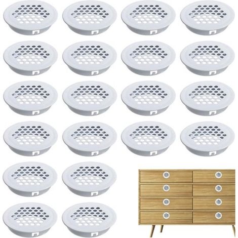 20 griglie di ventilazione per mobili, foro di ventilazione rotondo da 35 mm, copertura griglia di ventilazione, acciaio inox, per cucina, bagno, armadio, credenza, bianco (1/5)