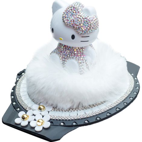 (Exclusivité Asie du Sud-Est) Présentoir à parfum pour voiture Kitty, ornement de voiture chat, parfum d'ambiance, accessoires intérieurs diamant, console centrale KT blanche (1/5)