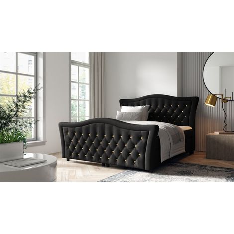 Boxspringbett Schlafzimmerbett TURHAN 160x200cm Stoff Elisa Velvet Schwarz (1/3)