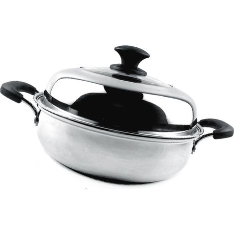 Olla a presión de inducción de acero inoxidable, olla de cocción eficiente y de paredes gruesas, 28 cm/11 pulgadas, con placa de vapor integrada. (1/3)
