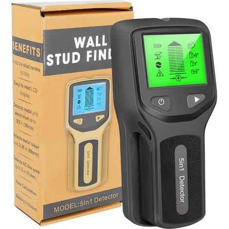 Wanddetektor-Wandscanner – 5-in-1-elektronischer Bolzensucher mit HD-LCD-Display, Metallbolzenerkennung an hölzernen Wechselstromkabeln