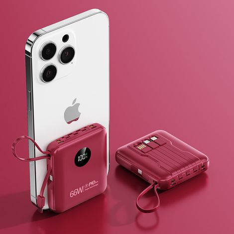 Batterie externe 10000mAh, charge rapide 22.5W, multiprise USB avec câble intégré, compacte et portable, affichage numérique du niveau de batterie, chargeur de secours pour smartphone. (1/2)