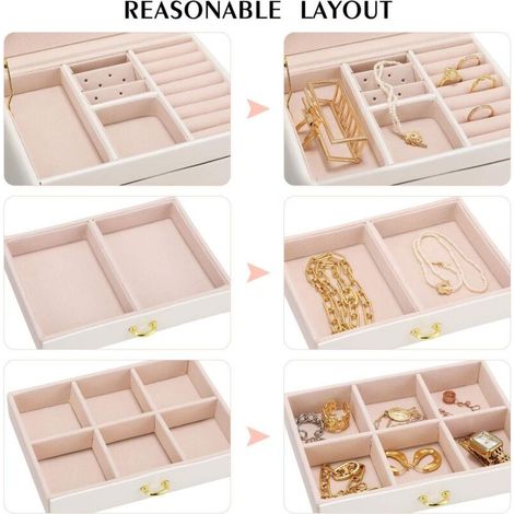 Schmuckkästchen, 3-lagiges Schmuckkästchen aus PU-Leder, abschließbarer Schmuckorganizer, elegantes Geschenk für Damen und Mädchen (1/4)