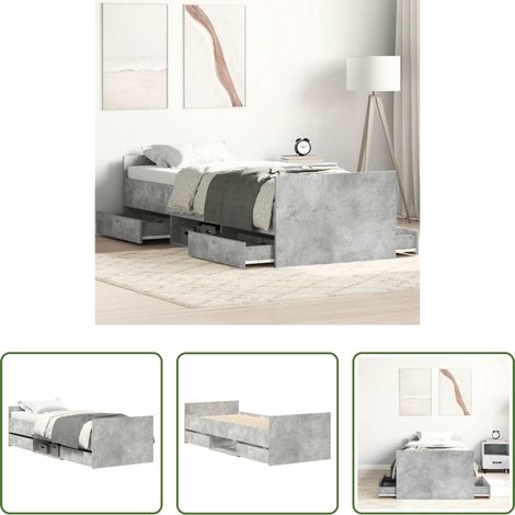 vidaXL Bois d'ingénierie - Cadre de lit sans matelas gris béton 100x200 cm (1/5)