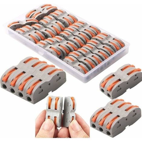 Terminali di connessione automatici (24 pezzi), connettori rapidi per cavi, connettori a leva, assortimento di connettori per conduttori (1/5)