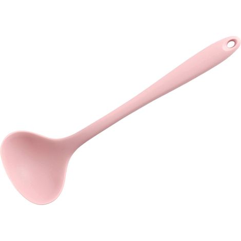 Louche à soupe cuillère de service en silicone 28.5 cm antidérapante résistante à la chaleur ustensile de cuisine pour dîner maison rose (1/5)