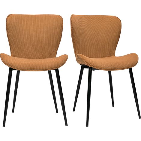 Design-Stühle aus kumingelbem Cord mit Samteffekt und schwarzen Metallbeinen (2er-Set) ADDICT