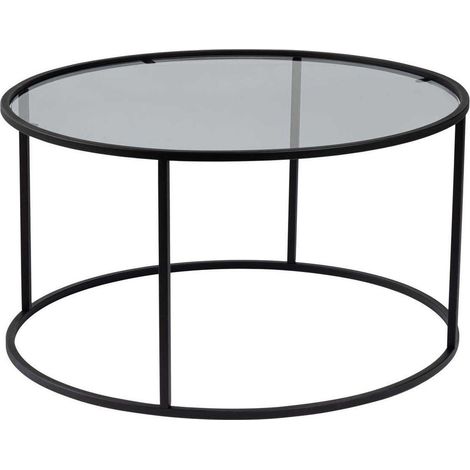 Table basse ronde 80x43 cm en verre fumé et métal noir - DUOYA (1/4)