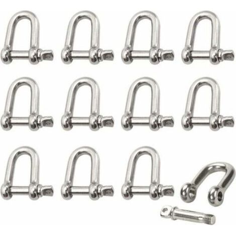 Manille Inox 12 Pièces M4 Manille Inox Acier Manille de Levage Manille D'anneau de D de Chaîne Manille Goupille Vis Boucle Manille Droite Joint Fermoir pour Chaîne (1/4)