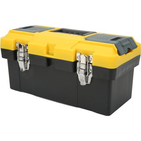 Tragbarer Werkzeugkasten mit 2 Fächern, Aufbewahrungsbox aus Kunststoff für Elektriker und Heimwerkerprojekte, verstärkte 35,5 cm Wandstärke, hochwertiger Metallverschluss, 36,5 x 18,5 x 17,5 cm (1/5)