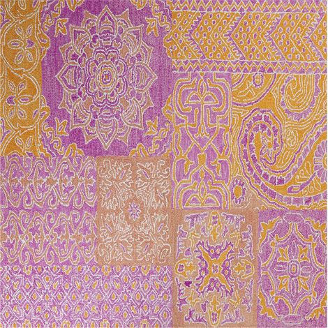 Alfombra de lana rosa amarillo mostaza 200 x 200 cm multicolor oriental Avanos